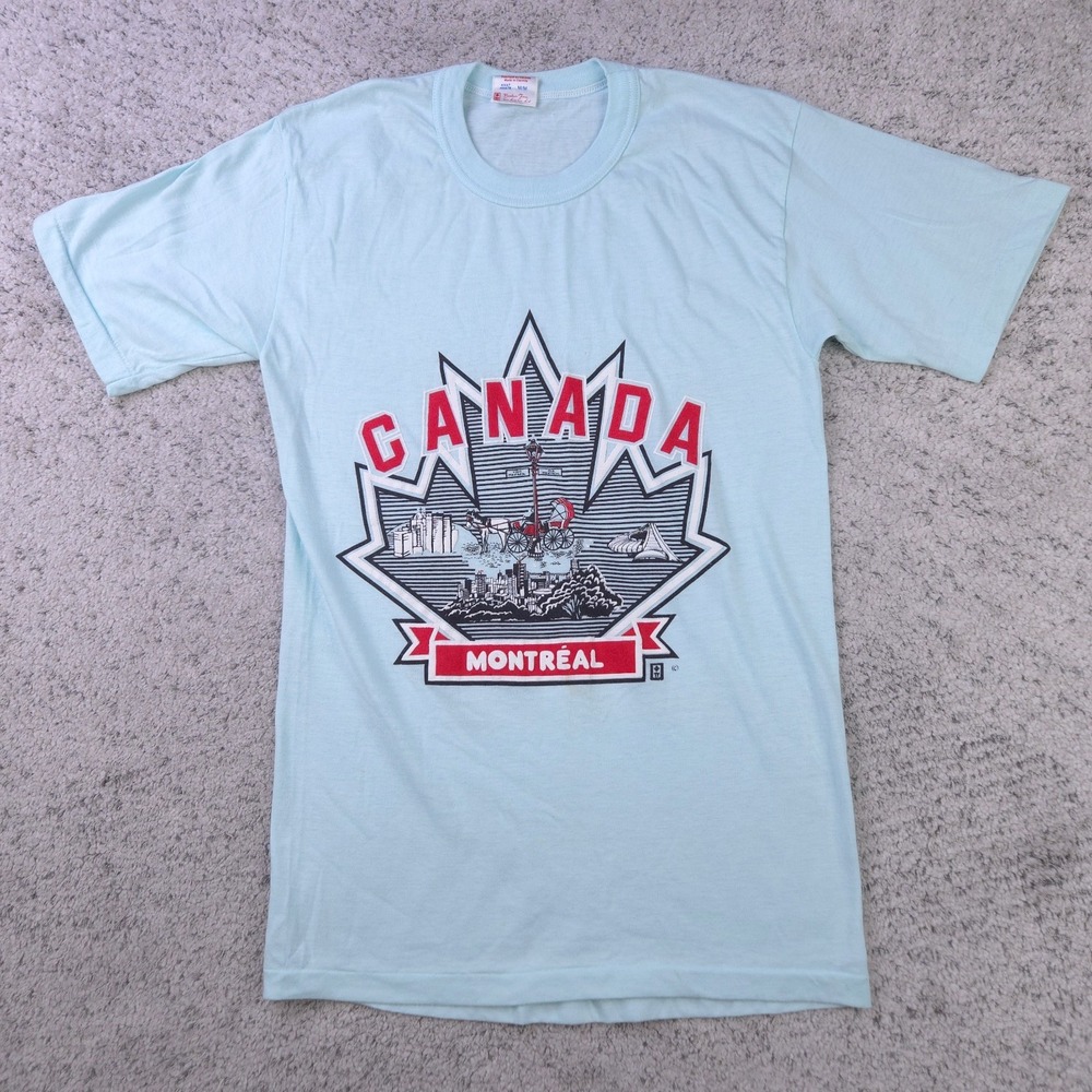 VTG Montreal T-Shirt Size Medium XS Canada Single Stitch Souvenir 80s Blue Tee